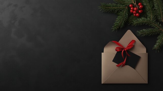 Elegant holiday gift certificate with red ribbon for meal delivery service
