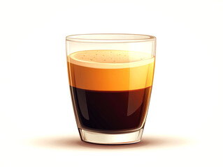 A glass of espresso with a crema layer on top, isolated on a white background.