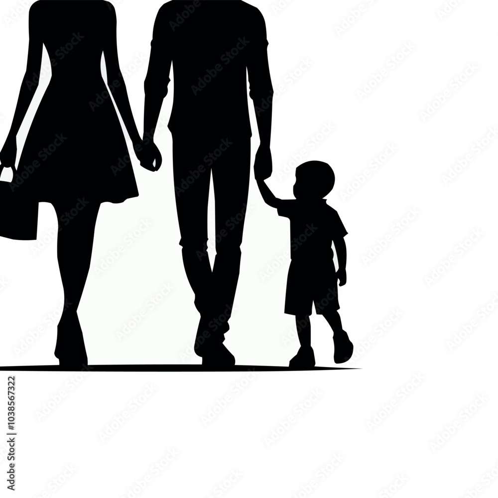 Poster vector standing with a child by the side silhouette in white background