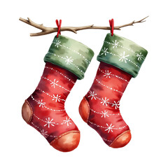 Hanging Christmas stockings isolated on a transparent background.