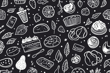 seamless pattern with food and kitchen elements