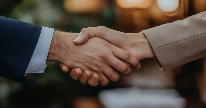 Two hands shaking in a business agreement.