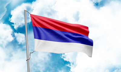 Republika Srpska flag waving on sky background. 3D Rendering