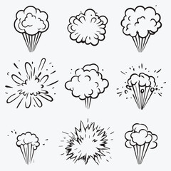 Outline Icons set of cute Booms Explosion