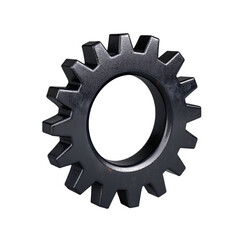 Black metallic gear with ten teeth isolated on a transparent background