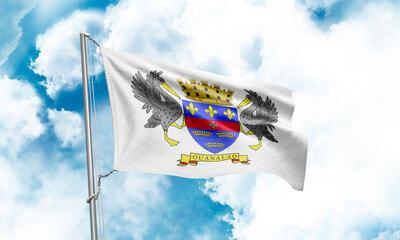 Saint Barthelemy flag waving on sky background. 3D Rendering
