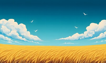 Fototapeta premium _golden_wheat_field_stretching_under_a_bright,cotton_field,landscape_of_rolling_green_hills