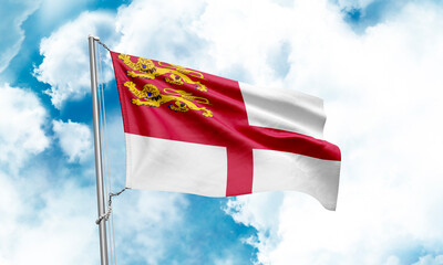 Sark flag waving on sky background. 3D Rendering
