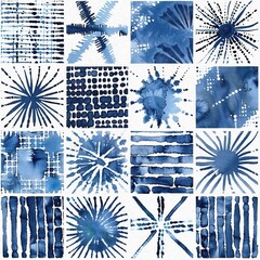 Modern blue white irregular beach patched shape mix for summer doodle beachwear design. Coastal mariner background for seaside living style in repeatable tile.