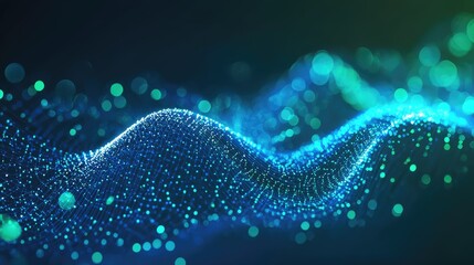 Glowing blue and green lines form an abstract, high-tech background, symbolizing futuristic scientific and medical advancements.