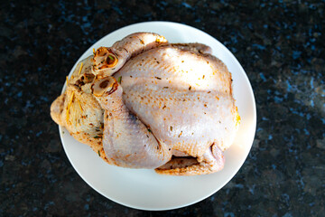 Rustic roast chicken stuffed with farofa