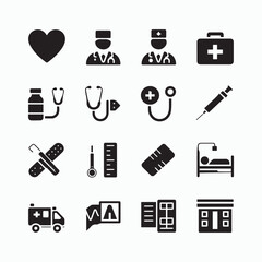 Obraz premium Medical and healthcare icon set vector illustration. Generative Ai 