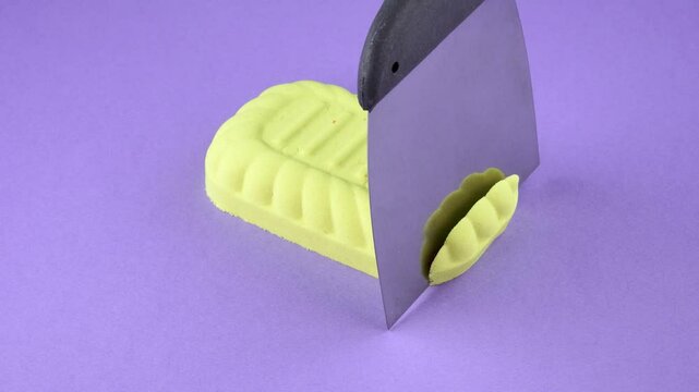 Very Satisfying and Relaxing Kinetic Sand ASMR video. Cutting anti stress macro close up colorful Kinetic Sand with a Knife. ASMR sounds.
