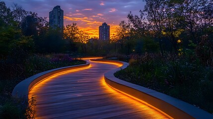 Illuminated Pathway at Dusk