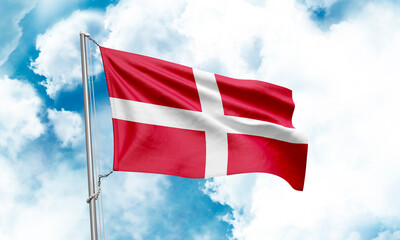Sovereign Military Order of Malta flag waving on sky background. 3D Rendering
