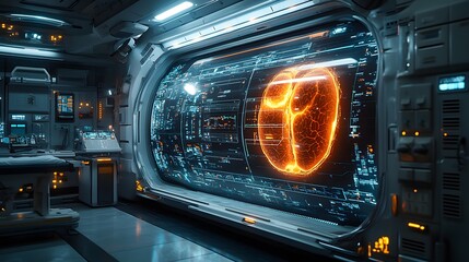 Futuristic Medical Bay with Brain Scan