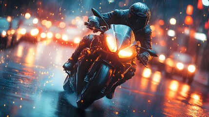Motorcycle Rider in the Rain