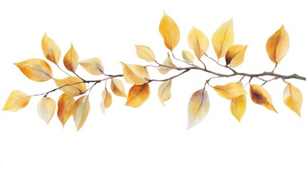 Elegant watercolor depiction of an autumn branch with yellow leaves, isolated on a white background. This illustration is perfect for adding a seasonal touch to various design applications.