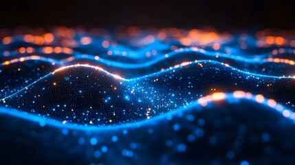 Abstract 3D Rendering of a Glowing Blue and Orange Wave Pattern