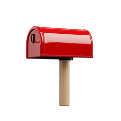 Classic red mailbox on wooden post isolated on transparent background