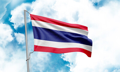 Thailand flag waving on sky background. 3D Rendering