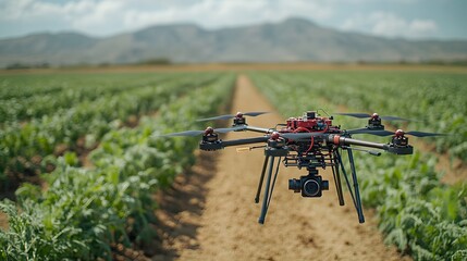 Drone Flying Over Crops