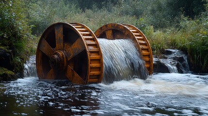 Water Wheel in Forest Stream