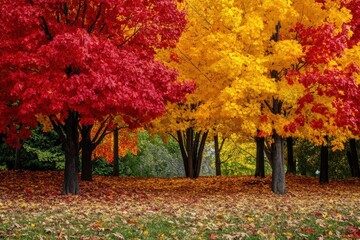 Naklejka premium Maple trees in autumn: a vibrant display of foliage and color