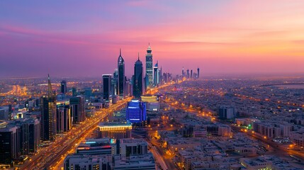 Aerial View of Cityscape at Sunset