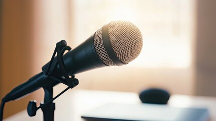 Fototapeta premium Microphone for podcast, copy space.