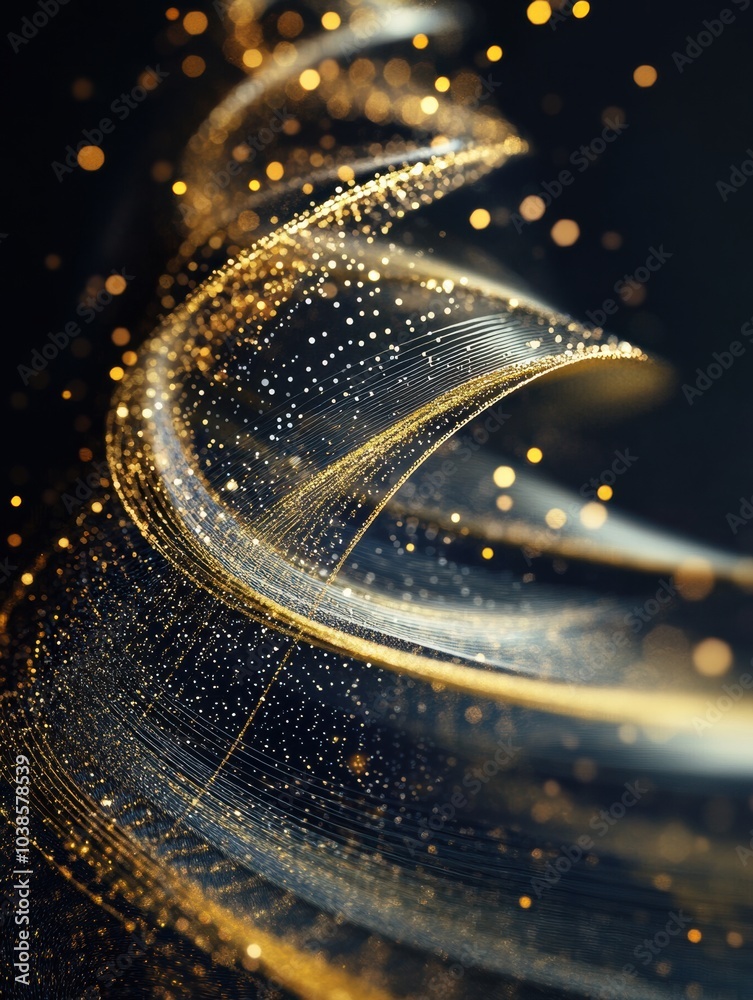 Poster a beautifully crafted silhouette of a christmas tree emerges from shimmering golden and silver lines