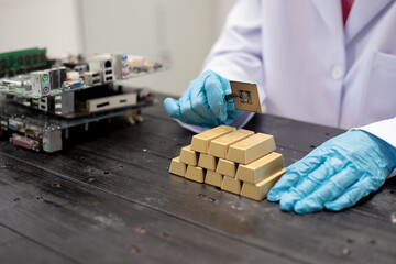 Technicians meticulously repair electronic components to turn them into precious gold. This process...