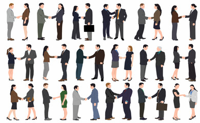 set of business people shaking hands in flat design style