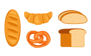 Bread bakery pastry isolated set collection. Vector flat graphic design illustration