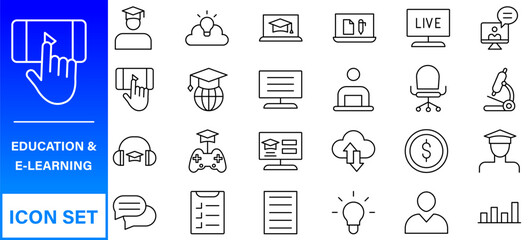 Education Line Editable Icons set. Vector illustration in modern thin line style of school icons: school subjects, supplies, science, and online learning. Isolated on white