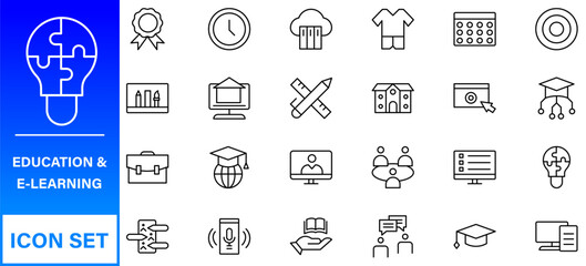Education Line Editable Icons set. Vector illustration in modern thin line style of school icons: school subjects, supplies, science, and online learning. Isolated on white