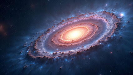 Stunning cosmic scene of a vibrant spiral galaxy with swirling clouds of gas and glowing stars, showcasing the breathtaking beauty of the universe in deep space and celestial wonder