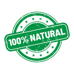 100% natural round stamp icon grunge distressed style