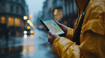 A person navigating a detour using a GPS app, emphasizing adaptability during travel