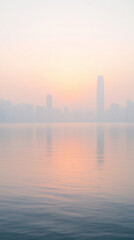 Naklejka premium Faint city skyline obscured by soft smog