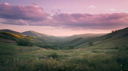 Fototapeta premium pink and purple clouds in the sky, serene landscape