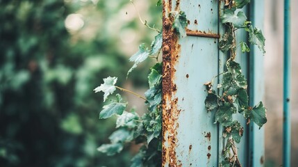 Closed factory gates with rusting metal and faded paint, symbolizing the decline of industry and the passage of time, reflecting a poignant reminder of economic shifts and the human impact of change