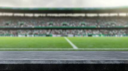 Fototapeta premium Blurred Football Stadium with Table Surface in Foreground