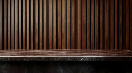 Brown Wooden Table with Dark Marble Countertop