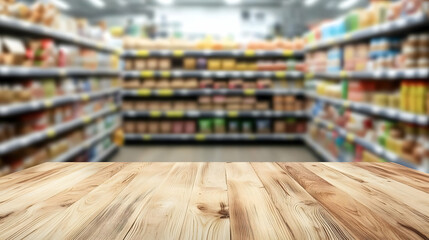 Fototapeta premium Wooden Table with Blurred Background in Store Setting