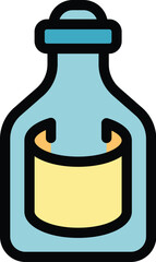 This cartoon vector illustration features a glass bottle containing a rolled up message paper with a blank label, perfect for projects related to messages in a bottle