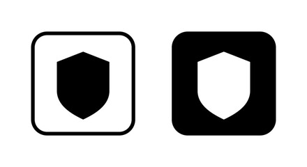 Shield icon on black square. Secure guard sign symbol
