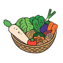 かごに入った野菜の手描きイラスト