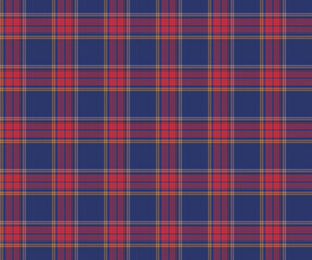 Plaid fabric pattern, blue, pink, yellow, seamless for textiles, and for designing clothes, skirts or decorative fabrics. Vector illustration.