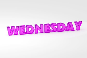 3d purple glass Wednesday on grey background. Sales promotional concept.